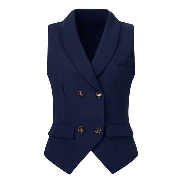Waistcoat Lapel Collar Dressy Versatile Racerback Suit Vest Dark Blue - Picture 1 of 5